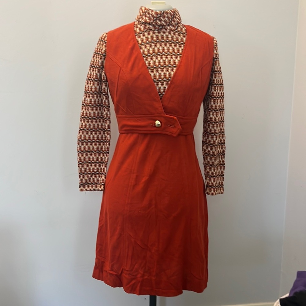 Vintage 1960s fall turtleneck handmade dress small